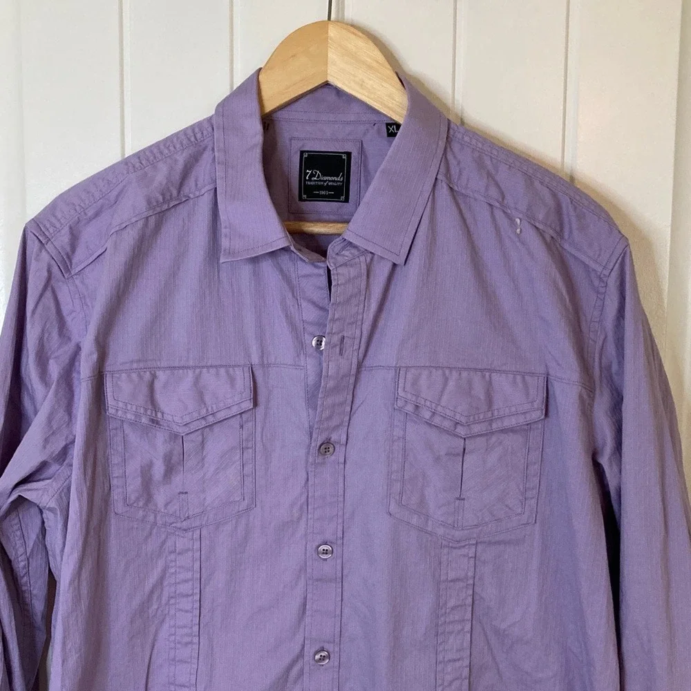 7 Diamonds‎ Mens Double Pocket Lavender Long Sleeve Button Up Shirt Size XL